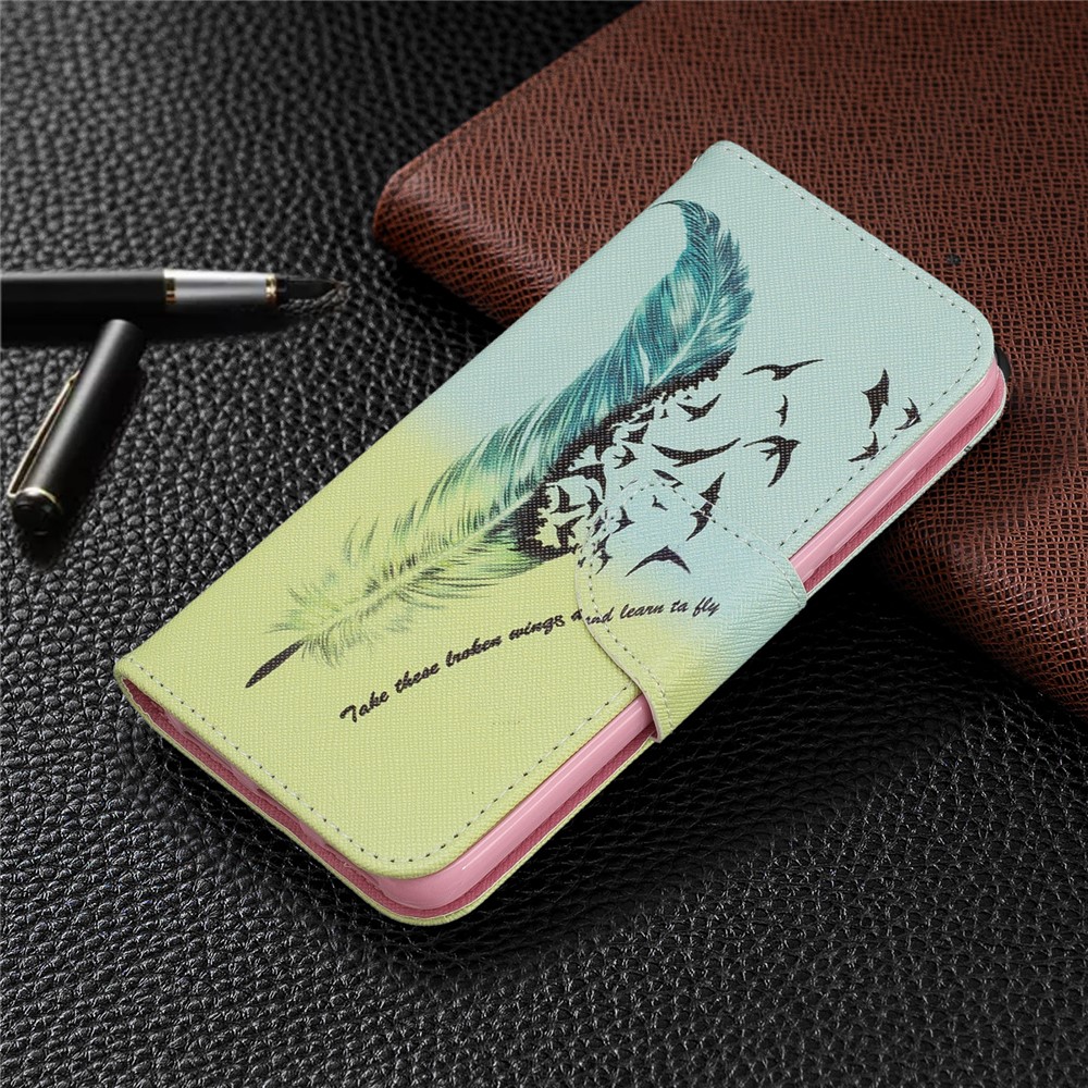 Printing Style PU Leather Flip Stand Phone Case for Xiaomi Redmi 7A - Feather Pattern-7