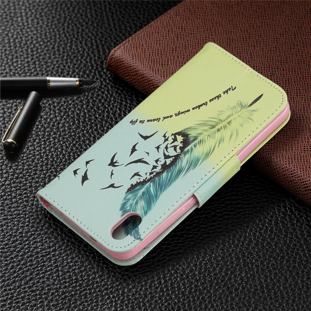 Printing Style PU Leather Flip Stand Phone Case for Xiaomi Redmi 7A - Feather Pattern-8