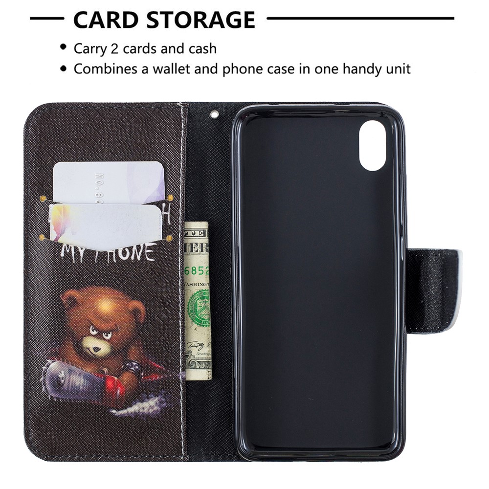 Printing Style PU Leather Flip Stand Phone Case for Xiaomi Redmi 7A - Bear And Its Warnings-6