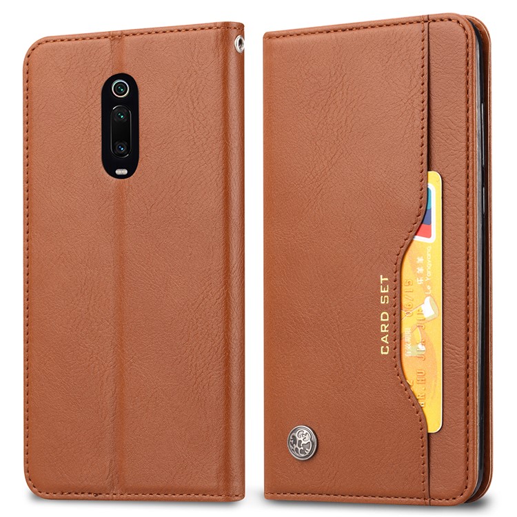 Auto-absorbed PU Leather Stand Wallet Phone Cover for Xiaomi Redmi K20/Mi 9/K20 Pro/Mi 9 Pro - Light Brown-1