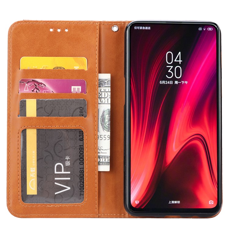 Auto-absorbed PU Leather Stand Wallet Phone Cover for Xiaomi Redmi K20/Mi 9/K20 Pro/Mi 9 Pro - Light Brown-4