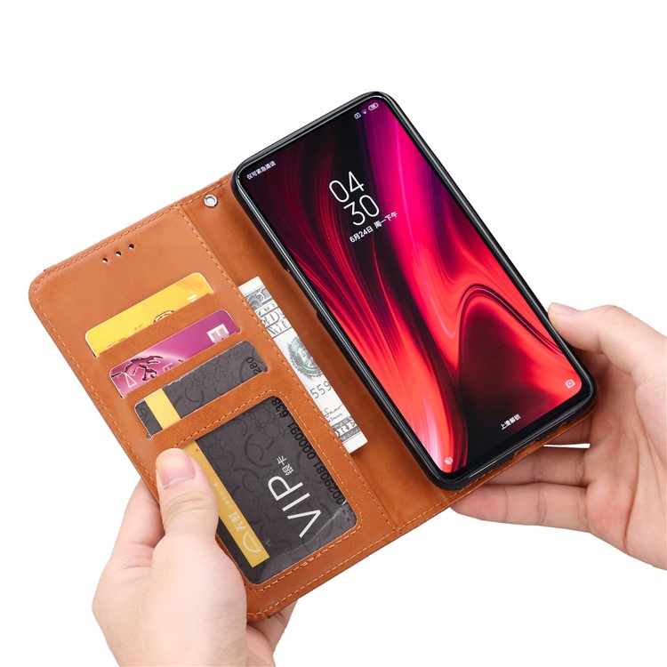Auto-absorbed PU Leather Stand Wallet Phone Cover for Xiaomi Redmi K20/Mi 9/K20 Pro/Mi 9 Pro - Light Brown-6