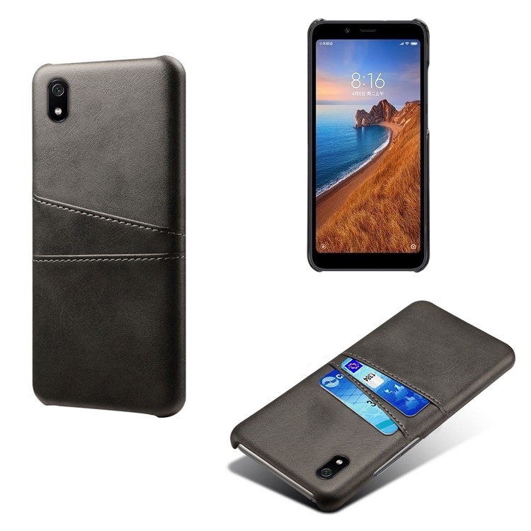 Double Card Slots PU Leather Coated PC Case for Xiaomi Redmi 7A - Black-1