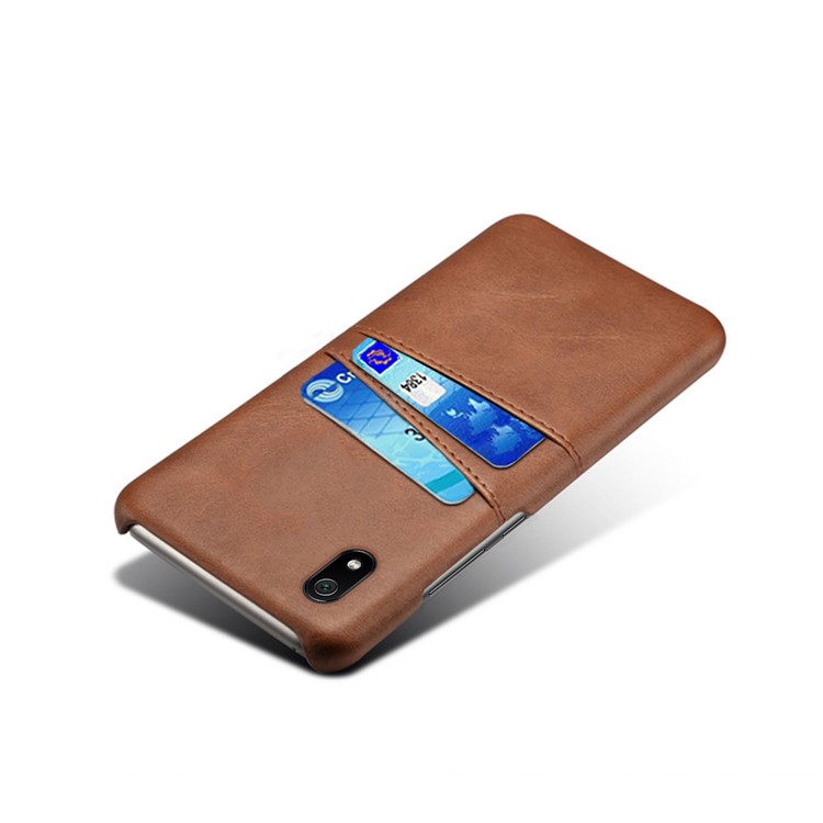 Double Card Slots PU Leather Coated PC Case for Xiaomi Redmi 7A - Brown-2