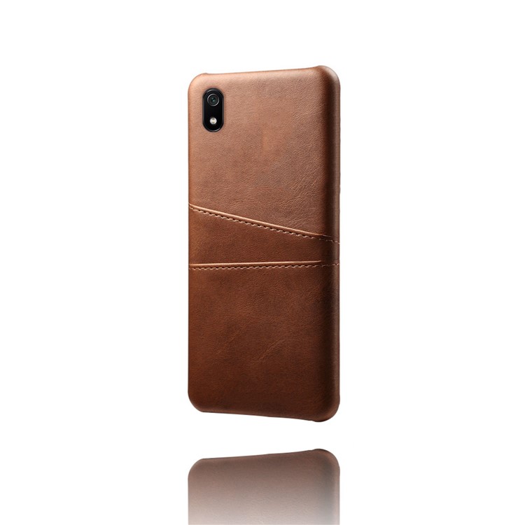 Double Card Slots PU Leather Coated PC Case for Xiaomi Redmi 7A - Brown-3