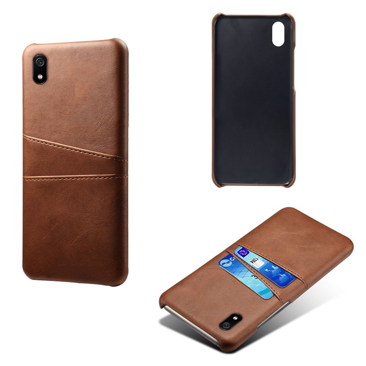 Double Card Slots PU Leather Coated PC Case for Xiaomi Redmi 7A - Brown-4