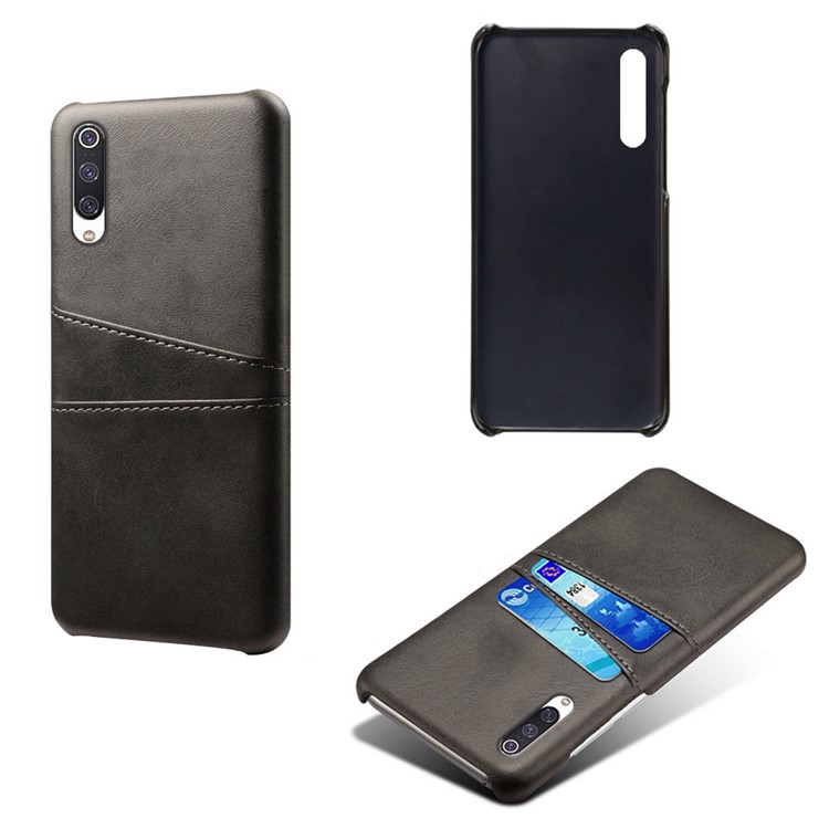 Double Card Slots PU Leather Coated PC Case for Xiaomi Mi CC9 - Black-2