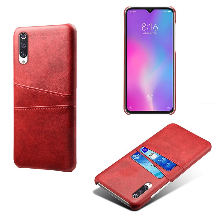 KSQ Double Card Slots PU Lederbeschichtete PC -hülle Xiaomi Mi CC9 / Mi CC9 Meitu Edition/ Mi 9 Lite - Rot