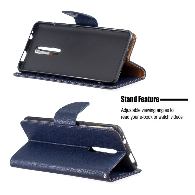 Litchi Texture Leather Wallet Stand Phone Cover with Strap for Xiaomi Redmi K20 / Mi 9T / K20 Pro / Mi 9T Pro - Dark Blue-5