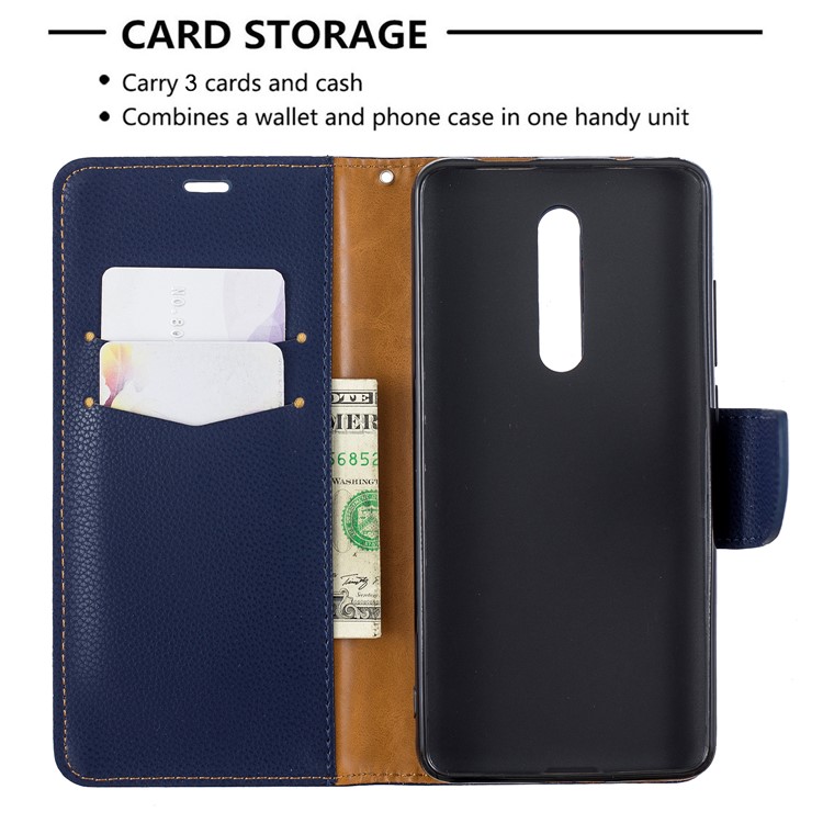 Litchi Texture Leather Wallet Stand Phone Cover with Strap for Xiaomi Redmi K20 / Mi 9T / K20 Pro / Mi 9T Pro - Dark Blue-6