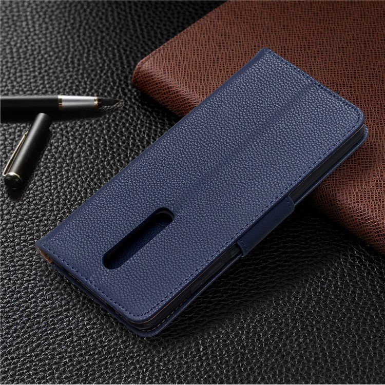 Litchi Texture Leather Wallet Stand Phone Cover with Strap for Xiaomi Redmi K20 / Mi 9T / K20 Pro / Mi 9T Pro - Dark Blue-8