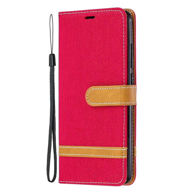 Color Splicing Jeans Cloth Skin Wallet Stand Leather Case for Xiaomi Redmi K20/Mi 9T/K20 Pro/Mi 9T Pro - Red-2