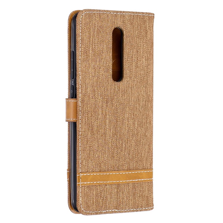 Color Splicing Jeans Cloth Skin Wallet Stand Leather Case for Xiaomi Redmi K20/Mi 9T/K20 Pro/Mi 9T Pro - Brown-3