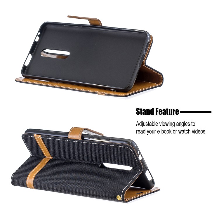 Color Splicing Jeans Cloth Skin Wallet Stand Leather Case for Xiaomi Redmi K20/Mi 9T/K20 Pro/Mi 9T Pro - Black-5