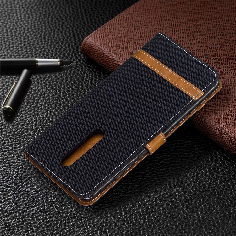 Color Splicing Jeans Cloth Skin Wallet Stand Leather Case for Xiaomi Redmi K20/Mi 9T/K20 Pro/Mi 9T Pro - Black-8