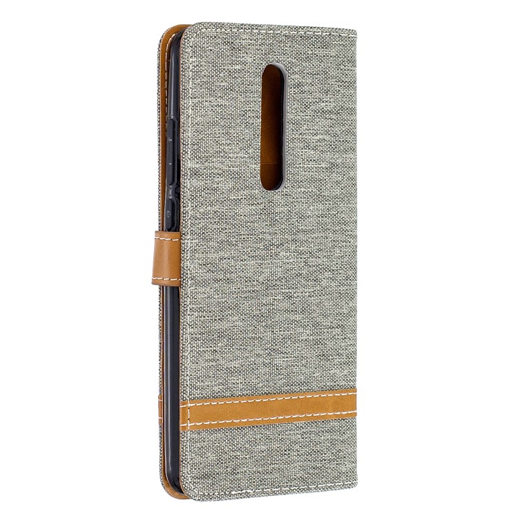 Color Splicing Jeans Cloth Skin Wallet Stand Leather Case for Xiaomi Redmi K20/Mi 9T/K20 Pro/Mi 9T Pro - Grey-3