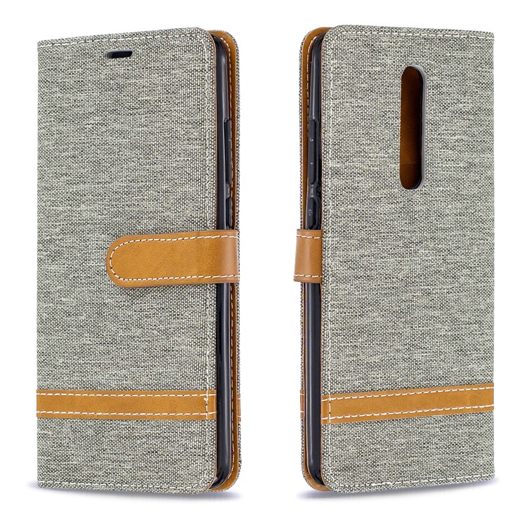 Color Splicing Jeans Cloth Skin Wallet Stand Leather Case for Xiaomi Redmi K20/Mi 9T/K20 Pro/Mi 9T Pro - Grey-4