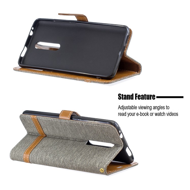 Color Splicing Jeans Cloth Skin Wallet Stand Leather Case for Xiaomi Redmi K20/Mi 9T/K20 Pro/Mi 9T Pro - Grey-5