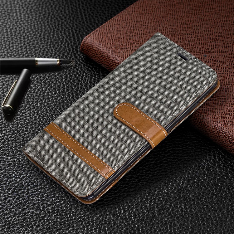 Color Splicing Jeans Cloth Skin Wallet Stand Leather Case for Xiaomi Redmi K20/Mi 9T/K20 Pro/Mi 9T Pro - Grey-7