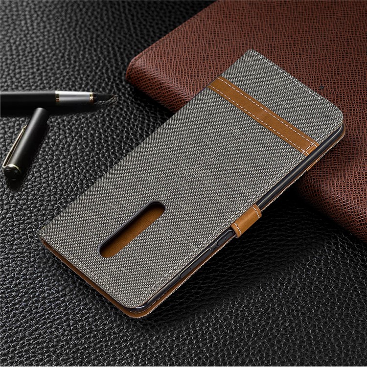 Color Splicing Jeans Cloth Skin Wallet Stand Leather Case for Xiaomi Redmi K20/Mi 9T/K20 Pro/Mi 9T Pro - Grey-8