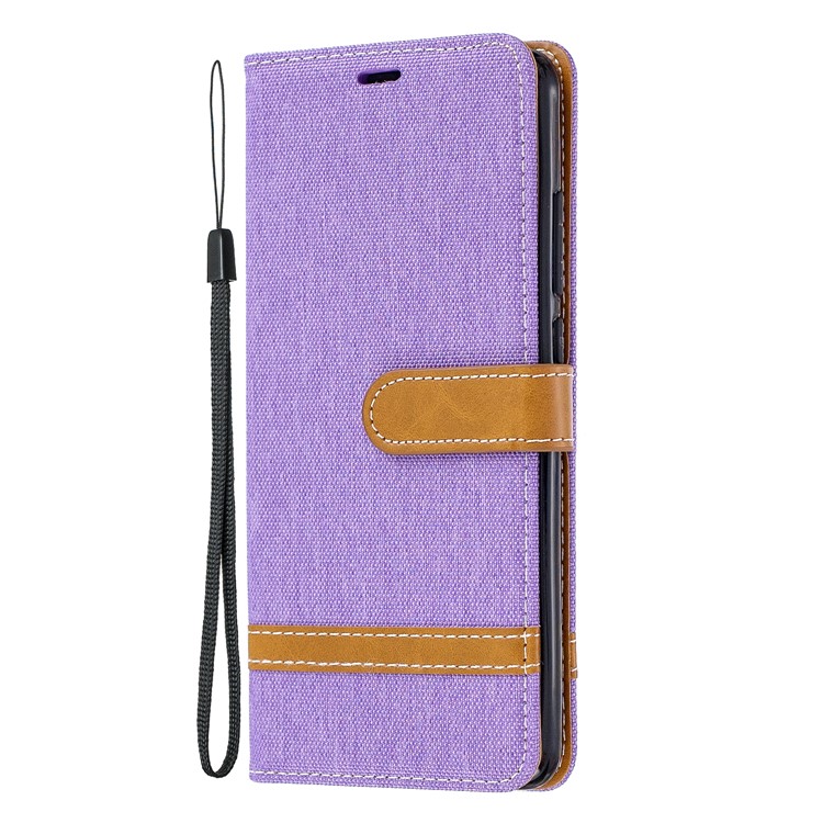 Color Splicing Jeans Cloth Skin Wallet Stand Leather Case for Xiaomi Redmi K20/Mi 9T/K20 Pro/Mi 9T Pro - Purple-2
