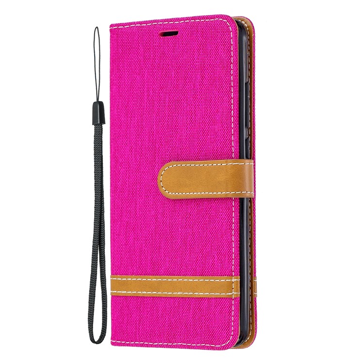 Color Splicing Jeans Cloth Skin Wallet Stand Leather Case for Xiaomi Redmi K20/Mi 9T/K20 Pro/Mi 9T Pro - Rose-2