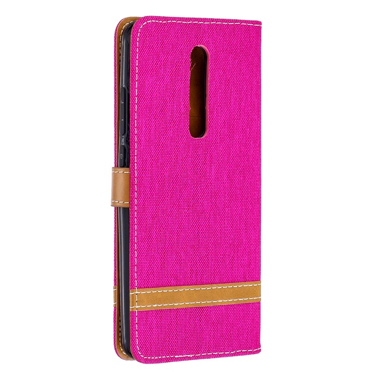 Color Splicing Jeans Cloth Skin Wallet Stand Leather Case for Xiaomi Redmi K20/Mi 9T/K20 Pro/Mi 9T Pro - Rose-3