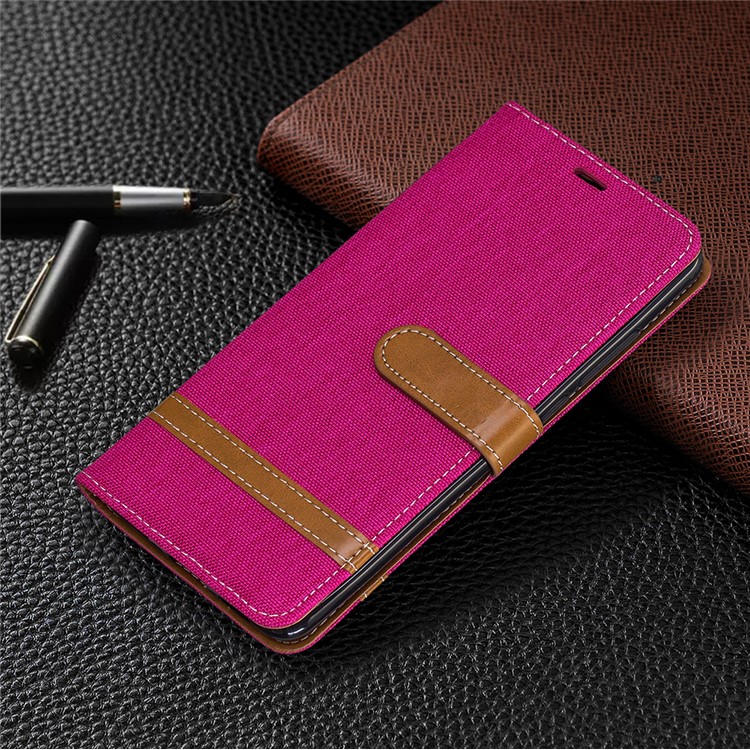 Color Splicing Jeans Cloth Skin Wallet Stand Leather Case for Xiaomi Redmi K20/Mi 9T/K20 Pro/Mi 9T Pro - Rose-7