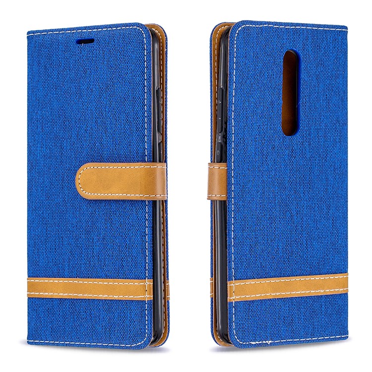 Color Splicing Jeans Cloth Skin Wallet Stand Leather Case for Xiaomi Redmi K20/Mi 9T/K20 Pro/Mi 9T Pro - Baby Blue-4