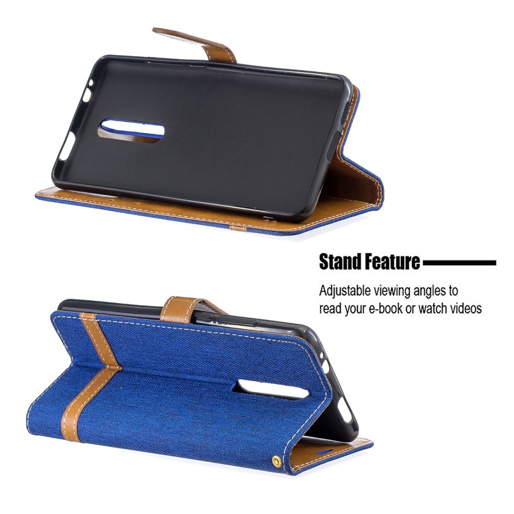 Color Splicing Jeans Cloth Skin Wallet Stand Leather Case for Xiaomi Redmi K20/Mi 9T/K20 Pro/Mi 9T Pro - Baby Blue-5