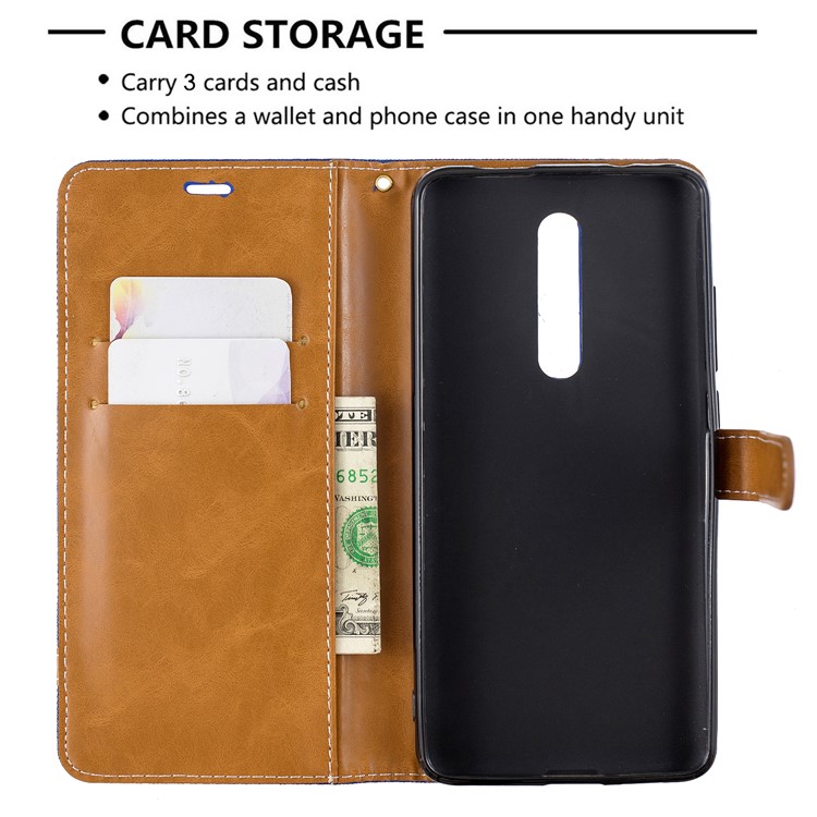 Color Splicing Jeans Cloth Skin Wallet Stand Leather Case for Xiaomi Redmi K20/Mi 9T/K20 Pro/Mi 9T Pro - Baby Blue-6
