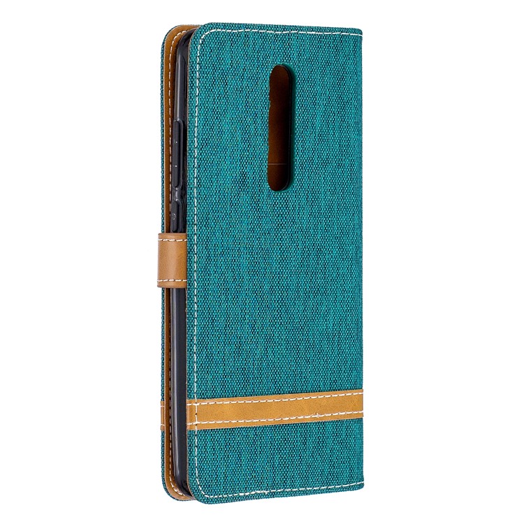Color Splicing Jeans Cloth Skin Wallet Stand Leather Case for Xiaomi Redmi K20/Mi 9T/K20 Pro/Mi 9T Pro - Green-3