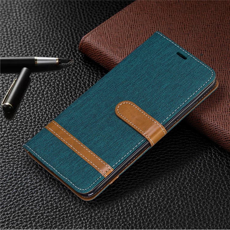 Color Splicing Jeans Cloth Skin Wallet Stand Leather Case for Xiaomi Redmi K20/Mi 9T/K20 Pro/Mi 9T Pro - Green-7