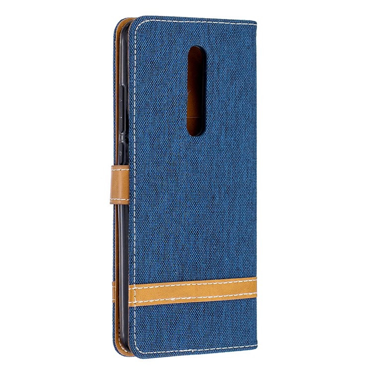 Color Splicing Jeans Cloth Skin Wallet Stand Leather Case for Xiaomi Redmi K20/Mi 9T/K20 Pro/Mi 9T Pro - Dark Blue-3