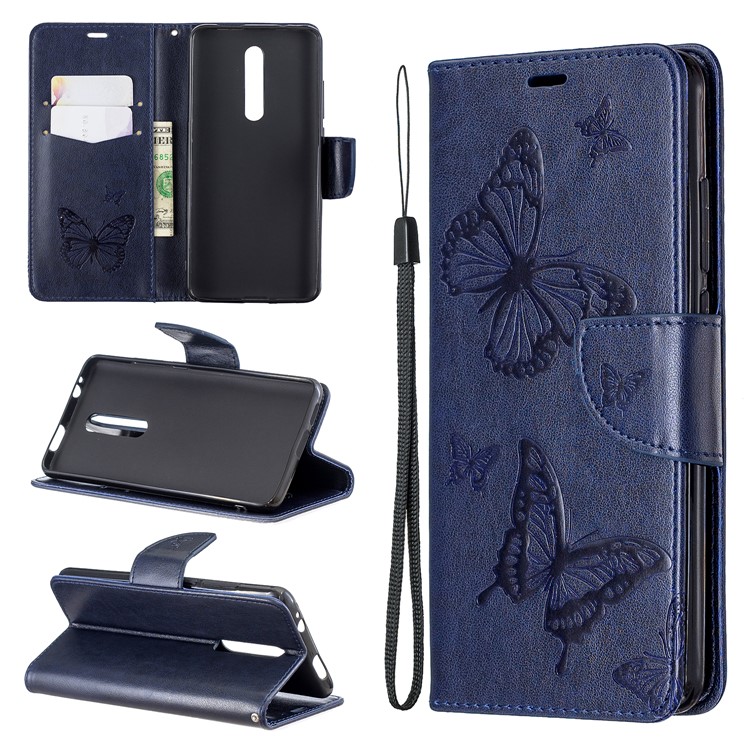 Imprint Butterfly Wallet Stand PU Leather Phone Case for Xiaomi Redmi K20 / K20 Pro / Mi 9T / Mi 9T Pro - Blue-1