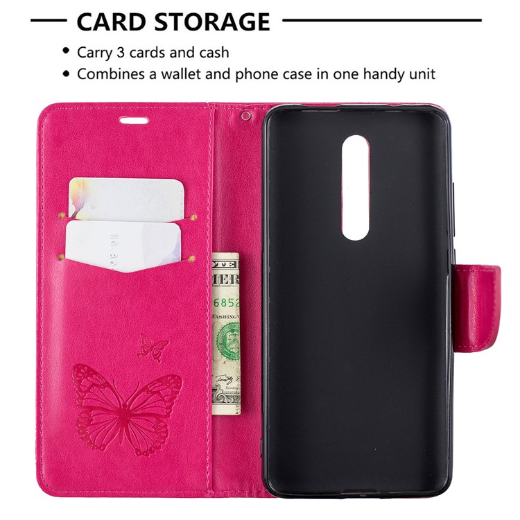 Imprint Butterfly Wallet Stand PU Leather Phone Case for Xiaomi Redmi K20 / K20 Pro / Mi 9T / Mi 9T Pro - Rose-6