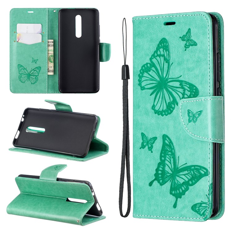 Imprint Butterfly Wallet Stand PU Leather Phone Case for Xiaomi Redmi K20 / K20 Pro / Mi 9T / Mi 9T Pro - Green-1