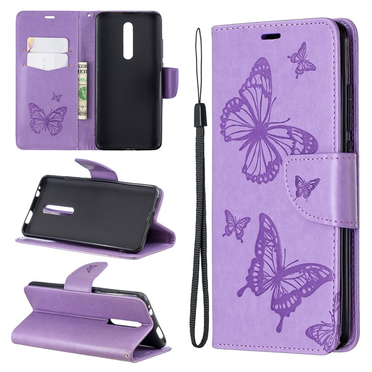 Imprint Butterfly Wallet Stand PU Leather Phone Case for Xiaomi Redmi K20 / K20 Pro / Mi 9T / Mi 9T Pro - Purple-1