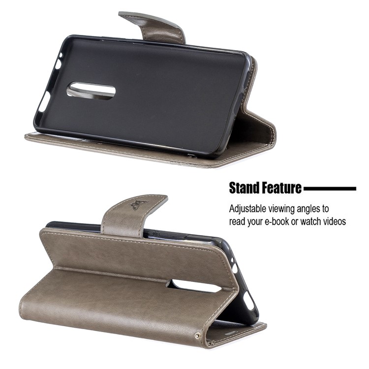 Imprint Butterfly Wallet Stand PU Leather Phone Case for Xiaomi Redmi K20 / K20 Pro / Mi 9T / Mi 9T Pro - Grey-5