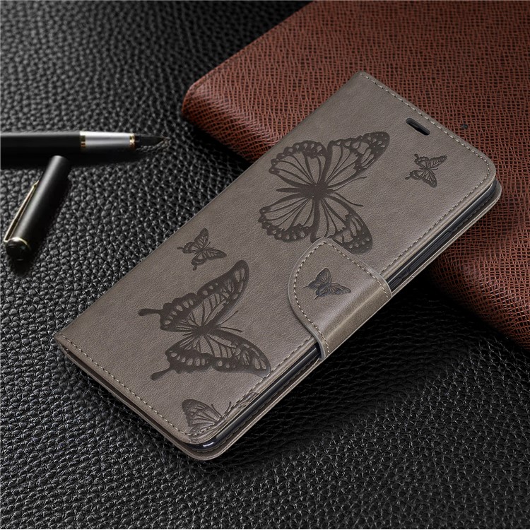 Imprint Butterfly Wallet Stand PU Leather Phone Case for Xiaomi Redmi K20 / K20 Pro / Mi 9T / Mi 9T Pro - Grey-7