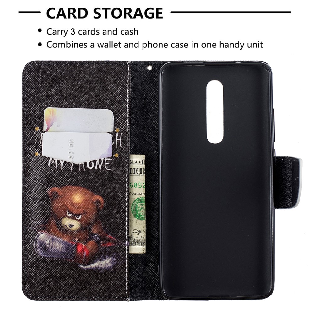 Pattern Printing Leather Wallet Case for Xiaomi Redmi K20 / Mi 9T / Redmi K20 Pro / Mi 9T Pro - Brown Bear and Warning Words-6