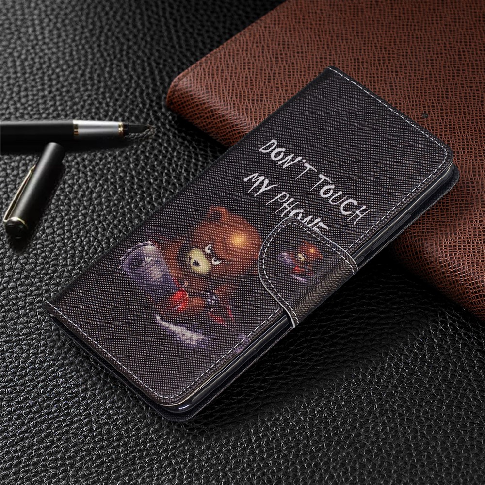 Estuche de Billetera de Cuero de Impresión de Patrones Para Xiaomi Redmi K20 / Mi 9t / Redmi K20 Pro / Mi 9t Pro - Oso Marrón y Palabras de Advertencia