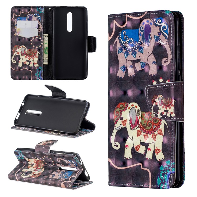 Pattern Printing Light Spot Decor Leather Wallet Case for Xiaomi Redmi K20 / Mi 9T / Redmi K20 Pro / Mi 9T Pro - Elephant-1