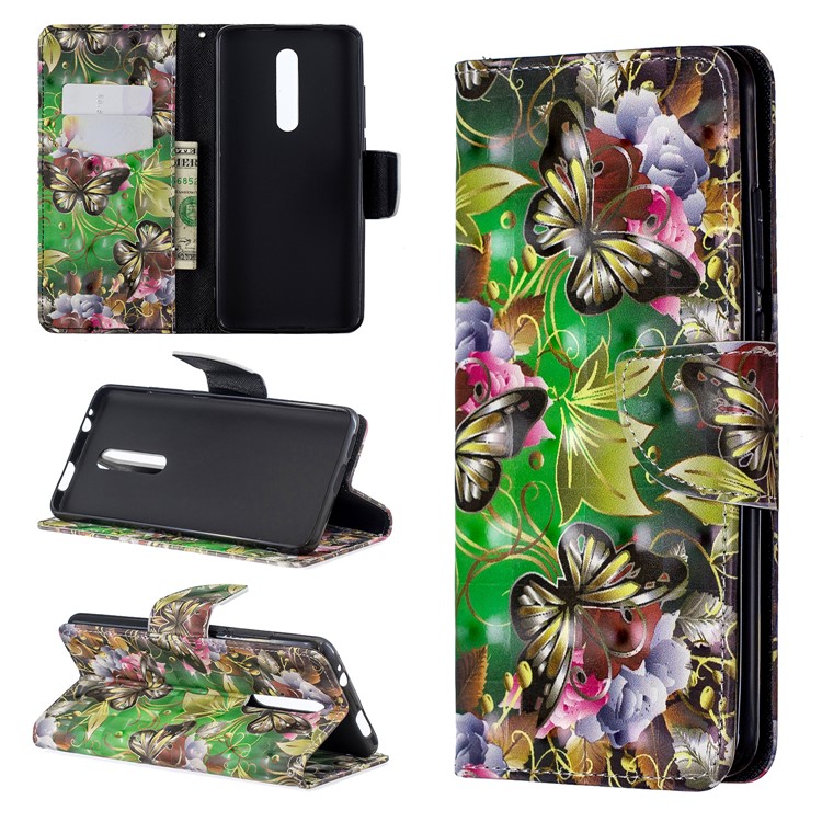 Pattern Printing Light Spot Decor Leather Wallet Case for Xiaomi Redmi K20 / Mi 9T / Redmi K20 Pro / Mi 9T Pro - Gold Butterfly-1