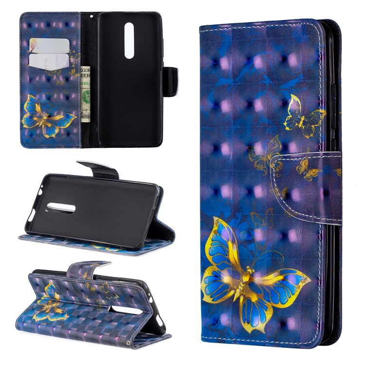 Pattern Printing Light Spot Decor Leather Wallet Case for Xiaomi Redmi K20 / Mi 9T / Redmi K20 Pro / Mi 9T Pro - Blue Butterfly-1