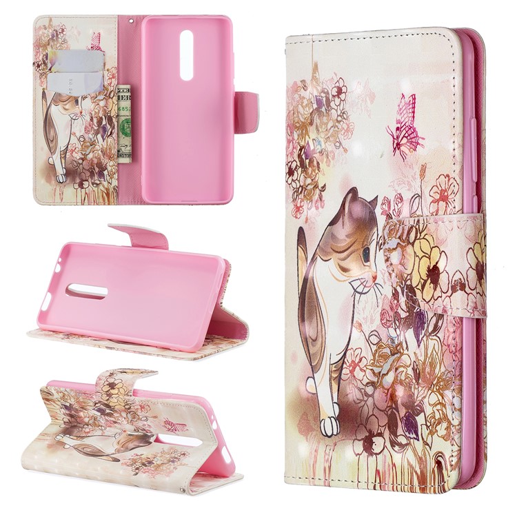 Pattern Printing Light Spot Decor Leather Wallet Case for Xiaomi Redmi K20 / Mi 9T / Redmi K20 Pro / Mi 9T Pro - Cat and Flowers-1