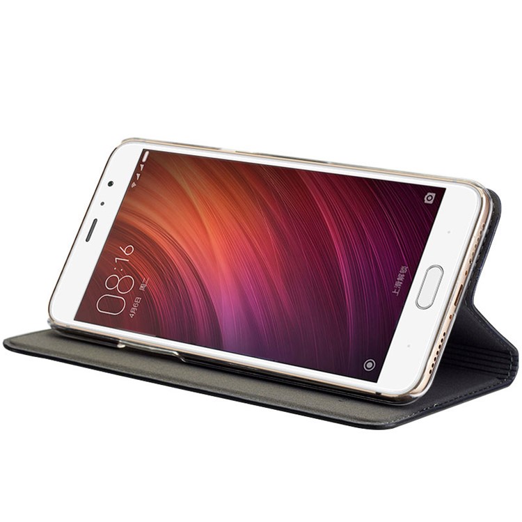 TSCASE for Xiaomi Redmi Pro Business Litchi Full Grain Genuine Leather Case Stand - Black-4