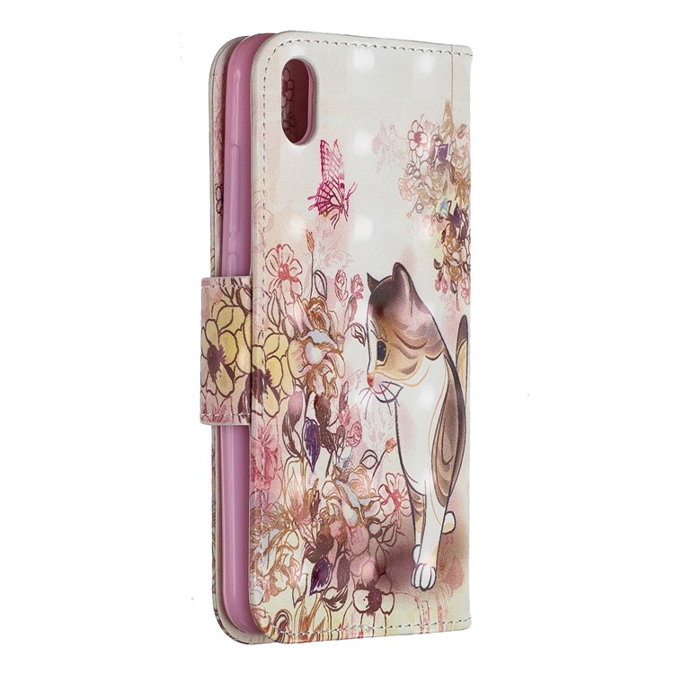 Pattern Printing Light Spot Decor Leather Wallet Stand Case for Xiaomi Redmi 7A - Cat and Flowers-3