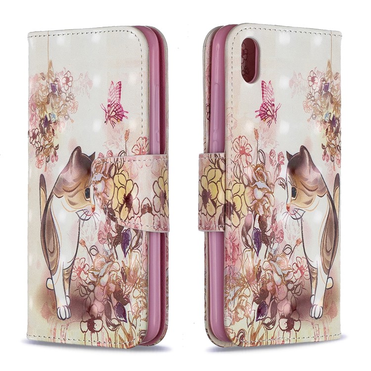 Pattern Printing Light Spot Decor Leather Wallet Stand Case for Xiaomi Redmi 7A - Cat and Flowers-4