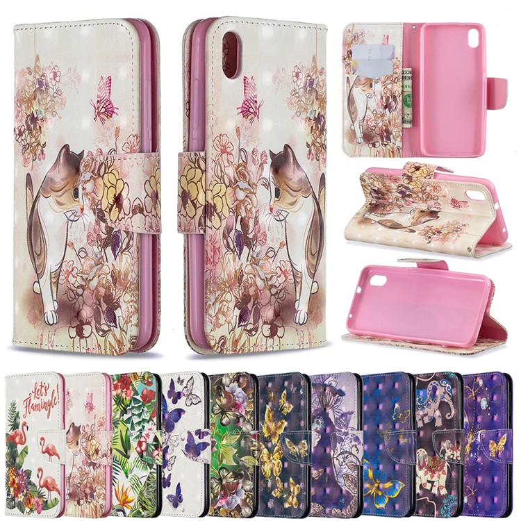 Pattern Printing Light Spot Decor Leather Wallet Stand Case for Xiaomi Redmi 7A - Cat and Flowers-9